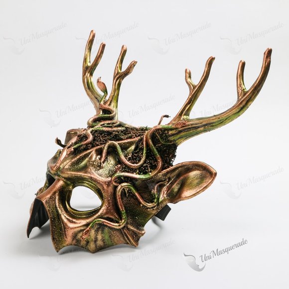 Steampunk Medusa Gold Antlers Halloween Half Face Masquerade Mask - Picture 2 of 3